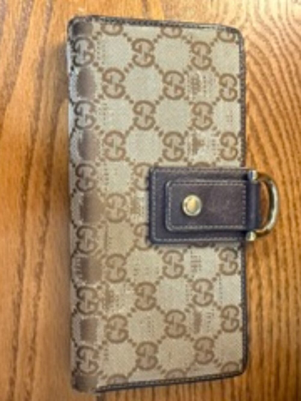 Gucci Beige Brown GG Canvas Long Wallet Gold Tone D Ring - Picture 10 of 11